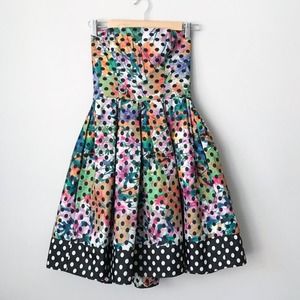 Anthropologie Sz 0 Corey Lynn Calter Polka Dot Strapless Floral Dress Was $298
